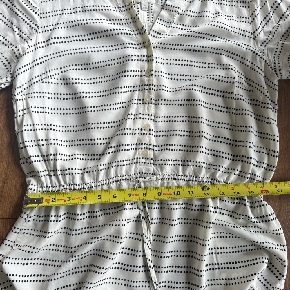 Talbots White Black Dot Print Blouse Size Small Peplum Waist Tie Lightweight Top - Picture 8 of 10